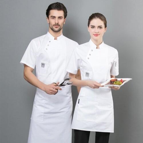 White shirt chef jacket summer women and men kitchen restaurant cook workwear Red chef uniform
