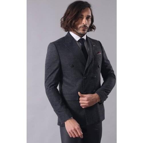 Black Doublebreasted Patterned Blazer