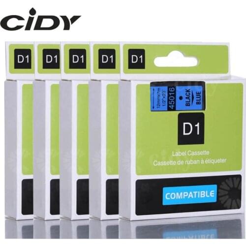 Cidy 5pcs Compatible Dymo Labelmanager 12mm D1 Black on Blue 45016 Label Tape Cartridges for DYMO LM160 LM280 PNP