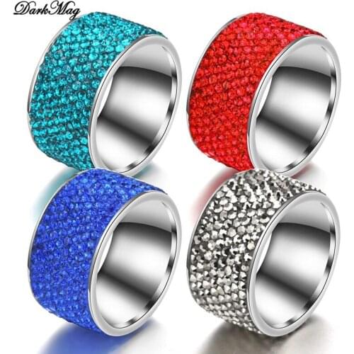 DarkMag Dropshipping Luxury womans Blue Red Green crystal ring Stainless jewelry zircon rings initial women for ring ins gift