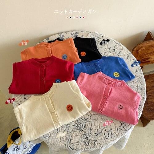 Childrens sweater autumn boys and girls smiley face sweater cardigan outer wear knitted woolen jacket