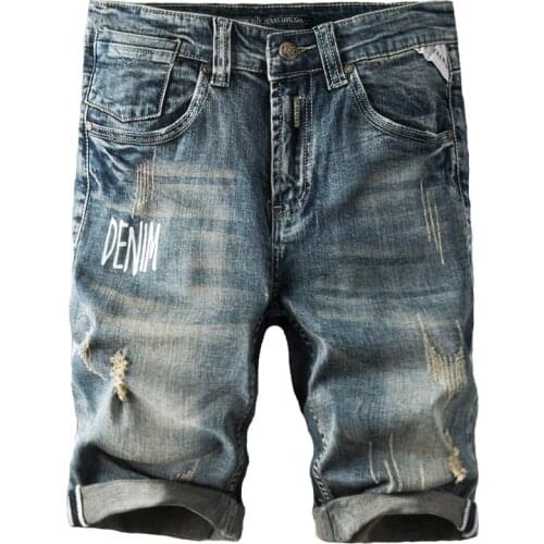 Mens Brand Denim Shorts 2020 New Summer Fashion Casual Retro Elastic Force Slim Fit Short Ripped Jeans Male High Quality