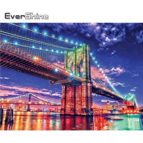 EverShine 5D DIY Diamond Mosaic Landscape Full Drill Square Diamond Painting City Cross Stitch Embroidery Bridge Wall Decor