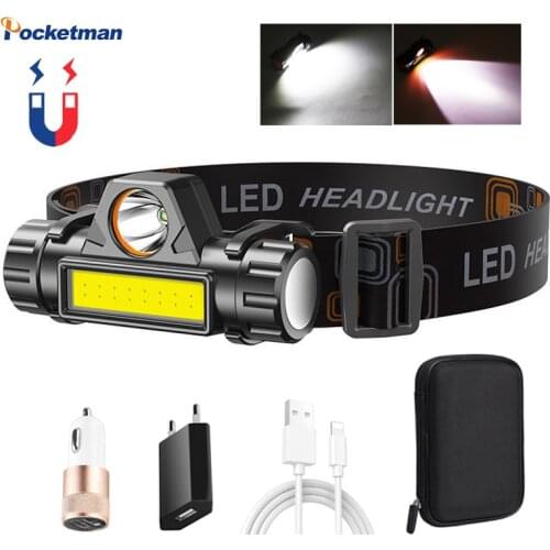 25000LM Mini Flashlight Led Headlamp Q5+COB Powerful Built-in 18650 Battery Outdoor Fishing Camping Headlight Stepless Dimming