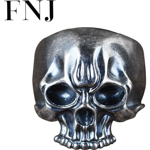 FNJ Big Skull Ring Vintage 925 Silver New Fashion Original S925 Sterling Silver Rings for Men Jewelry Adjustable size