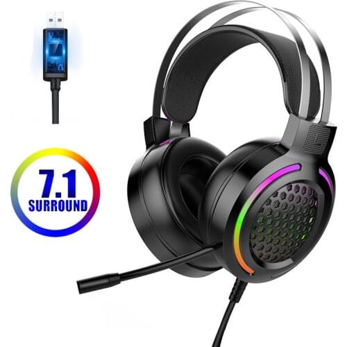 KINGSTAR Gaming Headset Wired Gamer Headphones 7.1 Surround Sound Stereo Earphones USB Microphone Breathing RGB Light For PC