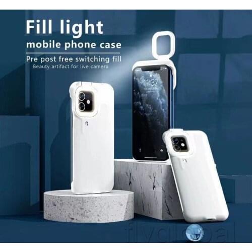 For iPhone 12 Pro 11 Ring Light Flash Phone Case Fill Light Selfie Beauty Ringlight Flashlight Shell for mate 40 pro
