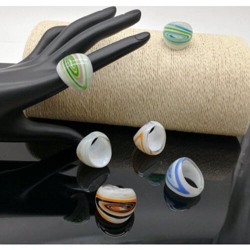 1PCS 4mm New Fashion Chinese Style Stained 3D Flower Glass Ring Party Individuality Rings Orange Blue Black Rings Free Box