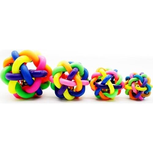 Colorful Rubber Dog Toys Pet Dog Cat Toy Round Woven Ball with Small Bell Toy For Dog Cat Kitten Interactive Toy