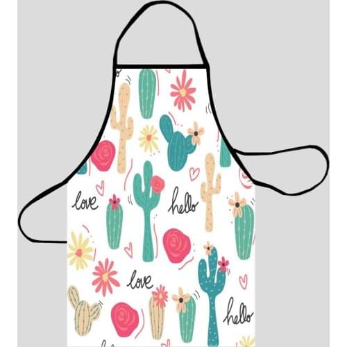 Cactus Cartoon Pattern Kitchen Aprons For Women Oxford Fabric Cleaning Pinafore Home Cooking Accessories Apron