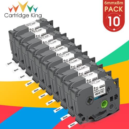 10PK 6mm TZ White Tape TZ-FX211 TZFX211 Flexible ID Wire Cable Label Cassette Ribbon Compatible for Brother P-touch Label Maker