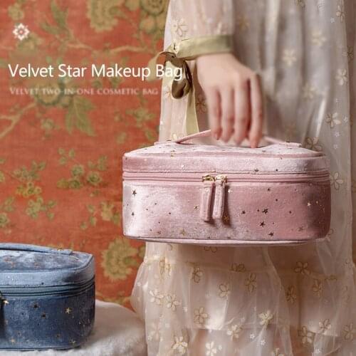 Shimmer Star Pattern Large Capacity Cosmetic Bag Velvet Stylish Fashion Makeup Bag Storage Case for Toiletries Cosmetics