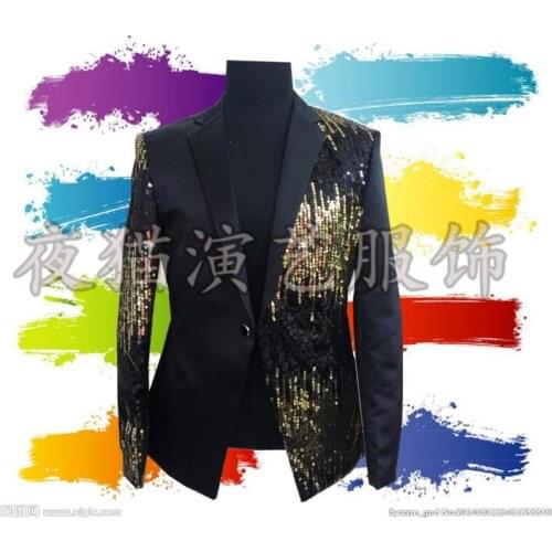 Men Suits Designs Masculino Homme Terno Stage Costumes For Singers Men Sequin Blazer Dance Clothes Jacket Style Dress Punk Black