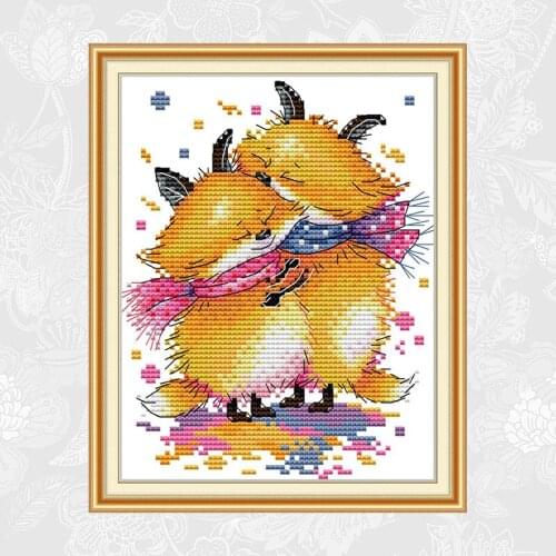 Little fox hug Cross-stitch Counted Printed Fabric Cross Stitch kits Wholesale Needlework DIY Handmade Embroidery Crafts