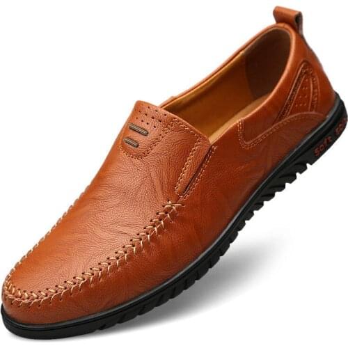 2021 New Mens Leather Shoes Fashion All-match Korean Version of One-step Soft-soled Driving Casual Leather Shoes Peas Shoes