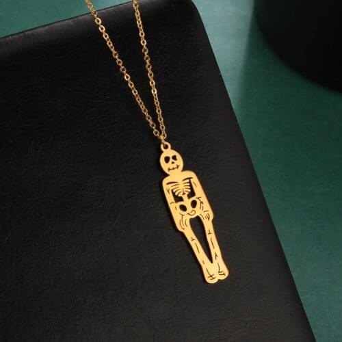 Cazador Gothic Skull Pendant Necklace Stainless Steel Skeleton Chain Necklaces For Women Punk Collars Jewelry Gifts Wholesale