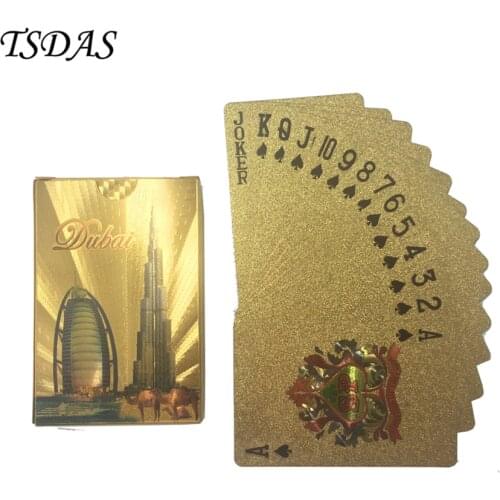 Statue of Liberty Style Waterproof Plastic Playing Card 54pcs/set Dubai 24k Gold Playing Cards for Souvenirs