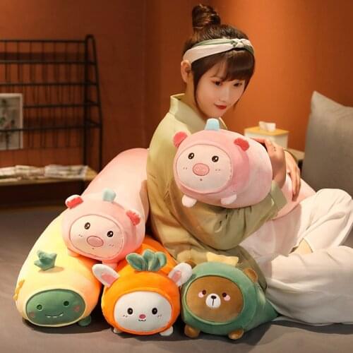 70-130CM Cartoon Animals Stuffed Pillow Soft Bear/Pig/Dinosaur/Rabbit Plush Toys Kawaii Plants Carrot Long Sleep Pillow Cushion