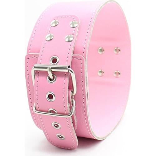 Pink PU Leather Neck Collars Sexy Necklace BDSM S&M Fetish Harness Bondage Restraints Flirting Sex Toys for Women Adult Game
