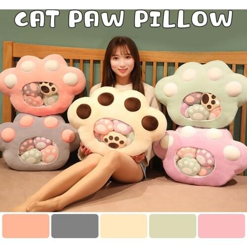 Cute Cat Scratch Pocket Stuffed Plush Toy Pillow Mini Cat Paw Design Snacks Pillow Plush Cushion Decor Cartoon Doll Kid Gift