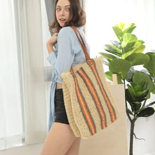 Fashion Casual Women Straw Bags Rattan Tote Designer Strip Ladies Shoulder Bags Woven Large Capacity Handbags Summer Beach Sac