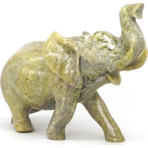 Elephant Statue 6.5" Natural Gemstone Lemon Jade Chakra Healing Reiki Carving Figruine Home Decor