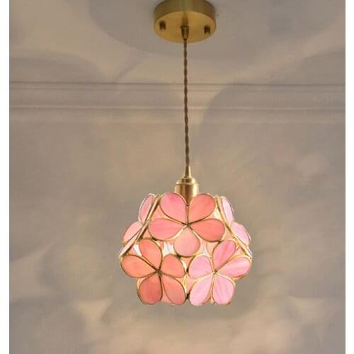Petal Tiffany Glass Pendant Light Indoor Lighting Home Decor Dinning Room Hanging Lamp Bedroom Chandelier Ceiling Copper Fixture