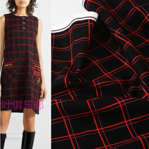 Printed red plaid fabric brand digital printing polyester fabric meter fashion dress handmade DIY fabric wholesale cloth