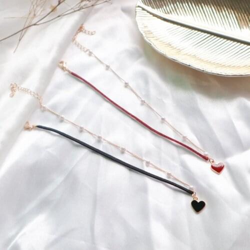 DoreenBeadsVintage Velvet imitation Pearl Stitching Clavicular Chain Heart Pendant Choler Necklace Women Party Fashion Jewelry