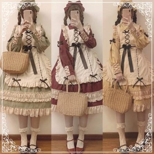 Japanese sweet lolita dress vintage bandage lace bowknot peter pan collar victorian dress kawaii girl gothic lolita op loli cos
