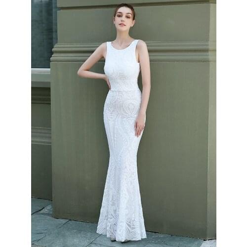 YIDINGZS Sexy Backless White Sequin Evening Dress 2021 New Women Party Bodycon Maxi Dress