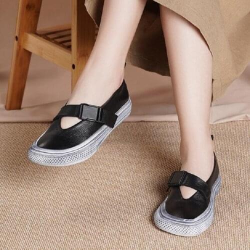 Spring Autumn New China Style Retro Thick Sole Shallow Genuine Leather Women Flats Ladies Casual Sneakers Shoes 20210318