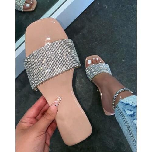 Summer New Style Womens Shoes Fashion Rhinestone Sandals Open Toe Outdoor Leisure Slippers Plus Size 43