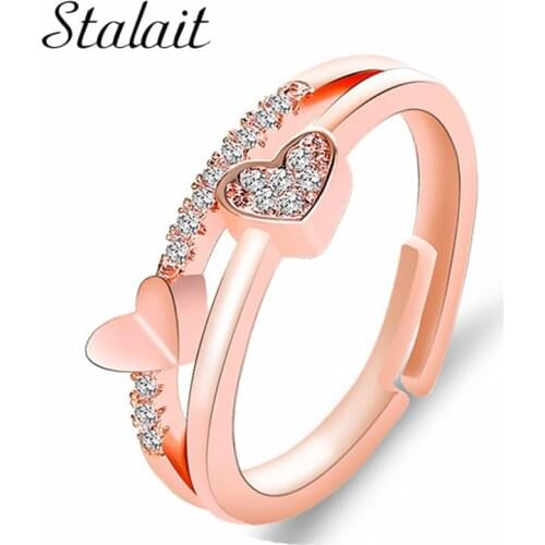 Heart-to-heart Printing Rings Temperament Female Heart-shaped Opening Adjustable Ring Valentines Luxuri Design Ring For Woman