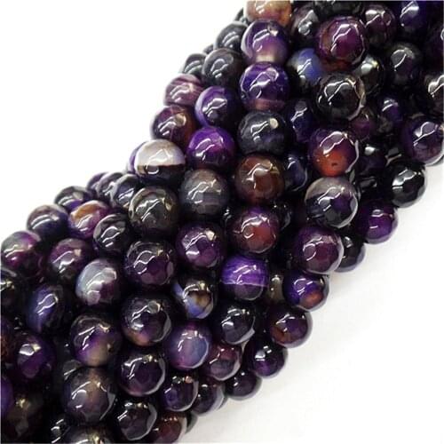 2 Strands 8mm Black And Purple Agate Facet Ball Loose Beads DIY Jewelry Making 15.5Inch M499