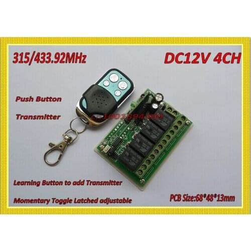315/433 RF Remote Control Switch Lighting Remote Switches 12V DC 4 CH Receiver Transmitter Metal Push Button Learning M4 T4 L4