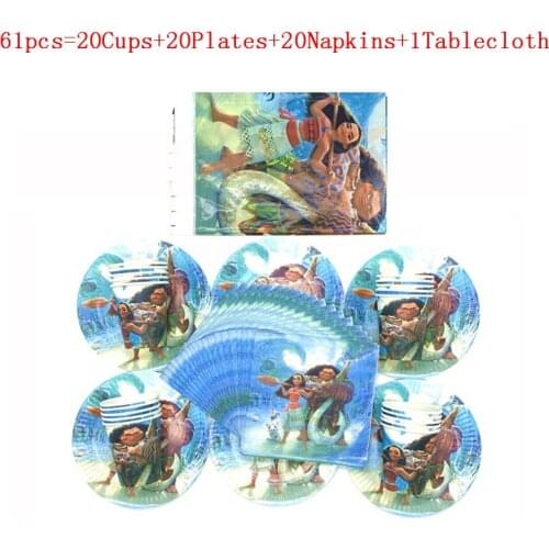 Disney Cartoon Moana Maui 61Pcs/41Pcs Disposable Tableware Sets Kid Birthday Party Cup Plate Napkin Tablecloth Decoration Supply