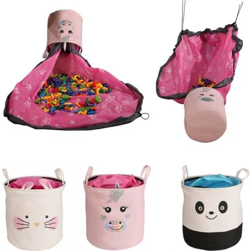 Large Play Mat and Toy Storage Organizer Baskets Sweet Quick Clean Up Storage Bag for Girl Collapsible Basket Bin for Kids Room