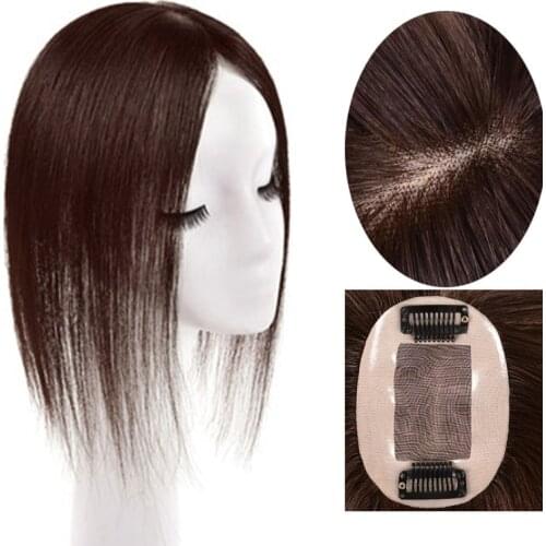 Brazilian Human Hair Piece Closure Toupee Straight Non-Remy Hair Women Straight hair replacement clip closure Middle Two colors