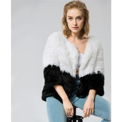 CR071 Knitted Knit Real Rabbit Fur Coat Overcoat Jacket Russian Womens Winter Thick Warm Genuine Fur Coat