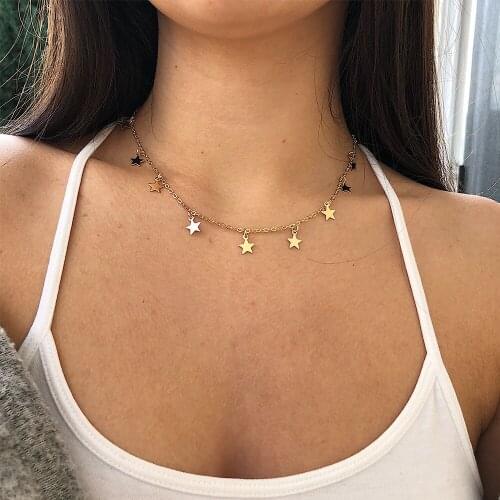 DAXI Bohemian Multilayer Star Moon Necklace For Women Gold Sliver Color Vintage Pendants Geometric Chokers Jewelry Gift 2021