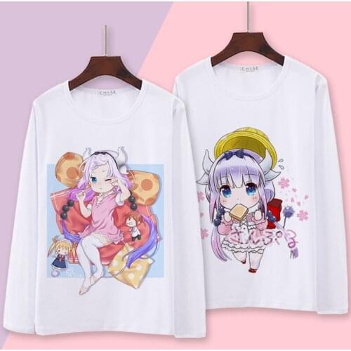Miss Kobayashis Dragon Maid Cosplay T Shirt Kanna Kamui Tohru Spring Autumn Long Sleeve Anime T-shirt Cartoon Top Tee Costume