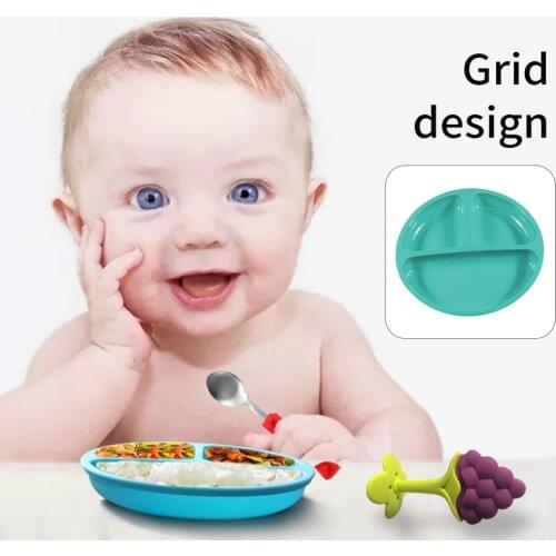 Childrens Dishes Baby Silicone Sucker Bowl Baby Smile Face Plate Tableware Set Baby Food Non-slip Tray Kids Training Tableware