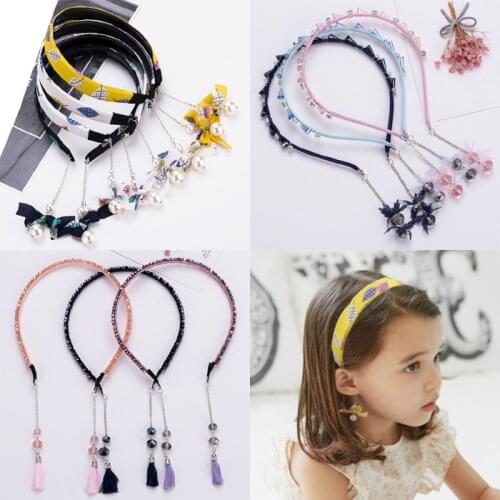 Childrens fashion Fake Earrings Hair Band Girls Headbands Tassel Pearl Headband With flower bow Princess Kids Hair Accessories