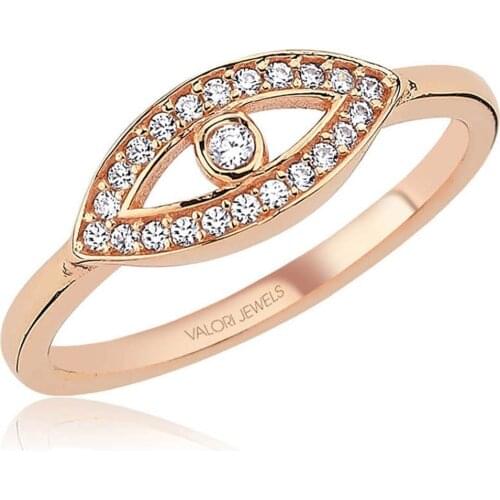Valori Jewels Pure Evil Eye, Zirconia White Gemstone, Rose Gold Plated, Sterling Silver Ring
