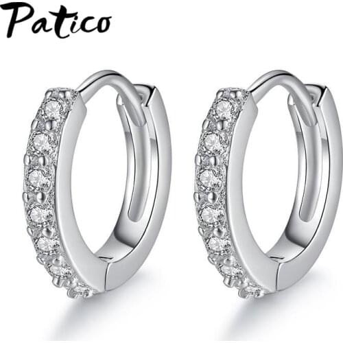 Tiny Trendy 925 Sterling Silver Round Circle Hoop Earrings Full Crystal Zircon Earrings For Women Ear Hooks Jewelry