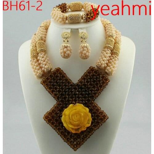 Chunky Gold Crystal Beads Women Necklace Bridal Fashion Jewelry Wedding African Beads Jewelry Set 2020 Free Shipping BH61-1
