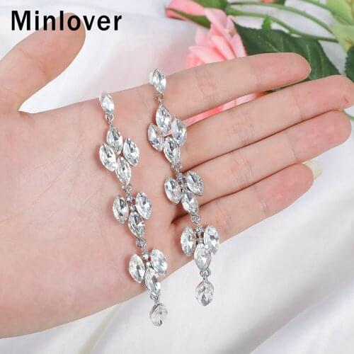 Minlover Cute Teardrop Rhinestone Long Drop Earrings for Women Bridal Bridesmaid Wedding Jewelry Earrings MEH1756