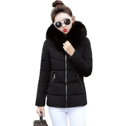 Fashion Winter 2021 Womens Coats Large Size Slim Short Parkas Was Thin New Female Jacket Large Fur Collar Thick Coat