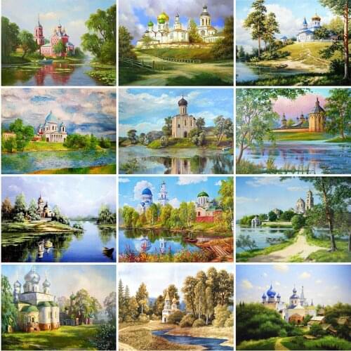 MomoArt 5D DIY Diamond Embroidery Castle Handmade Gift Diamond Painting Tree Scenery Craft Kit Wall Art Decorations